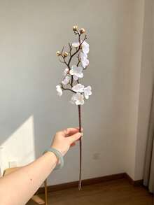 1/8/12件可彎曲人造絲綢櫻花、桃花、梅花附葉花枝，適用於花瓶插花、DIY花牆、場景裝飾、客廳臥室花瓶裝飾、婚禮 - 白色 - 查看 5