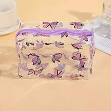 Lila transparenter Federmäppchen und Schmetterlingsmuster Make-up Organizer Tasche, PVC Material große Kapazität Kulturbeutel, langanhaltend Reißverschluss Aufbewahrungstasche, Büro Reise tragbare Federmäppchen, Schulanfang Saison universelle Schreibwaren Make-up Tasche - mehrfarbig - Übersicht 6