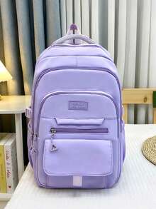 1pc Minimalist Solid Color Backpack, Large Capacity Multi-Compartment School Day Bag And Adjustable Shoulder Strap Casual Backpack, Suitable For Students/Girls/Teens/Young People, Perfect For Back To School, Campus Learning, Outdoor Camping, Short Weekend Trips And Daily Casual Outdoor Use - Multicolor - View 13