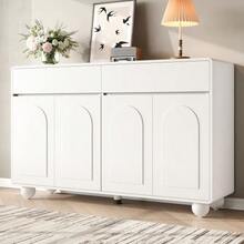 Living Room Sideboard With Curved Doors, Modern Storage Cabinet Made Of Particleboard And MDF, Round Metal Feet - White - View 6