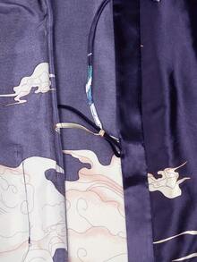 Men's Spring And Summer Oversized Printed Nightgown With Printed Traditional Japanese Elements Suitable For Home Wear - Dark Blue - View 6