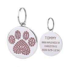 Etiqueta personalizada para mascotas, etiqueta redonda personalizada para mascotas con huella de pata de strass brillante, diseño de doble cara, la parte delantera con una exquisita huella de pata de strass con apariencia destacada, la parte trasera se puede grabar con láser con el nombre de la mascota, dirección, número de teléfono de contacto, material de acero inoxidable resistente al desgaste y sin decoloración, adecuado para gatos y perros, prevención efectiva de la pérdida de mascotas mientras añade decoración - Multicolor - Ver 13