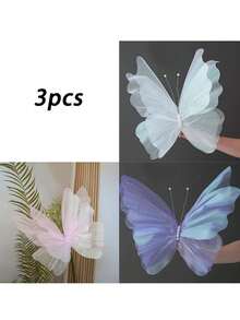 6/3/1pcs Silk Artificial Butterflies, Large Tulle Fake Butterflies For Wedding Decoration, Window Display, Outdoor Garden Decor, Birthday Theme Party Decoration, Home Decor, Wreath Decoration, Large Floral Decoration, Table Centerpiece - Multicolor - View 14