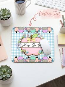 1pc Personalized Teacher Mouse Pad, Customized Name Non-Slip Rubber Base Desk Mat, Cute Pencil Bow Apple Pattern, Stain-Resistant, Unique Female Teacher Thank You Gift, Adorable School Theme Design, Suitable For Classroom, Workspace And Home Office - Multicolor - View 3