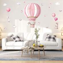 Pink Hot Air Balloon Self-Adhesive Wall Sticker Cartoon Rabbit Children Bedroom Room Kindergarten Decoration Sticker - 30*60cm*2PCS - View 5
