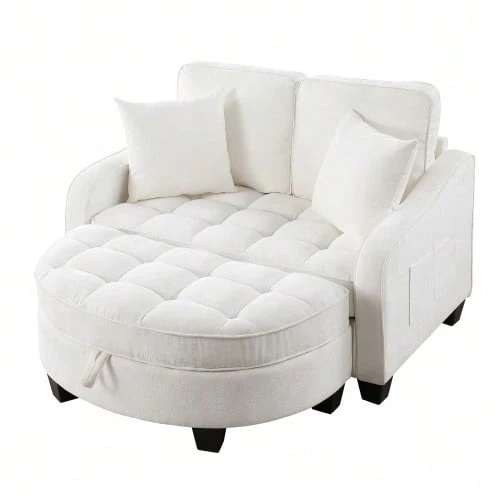 Multifunctional Sofa, 2-In-1 Sofa Bed, Storage Ottoman, Breathable Skin- Fabric, - Eucalyptus Wood, Suitable For Small Living Rooms, Studies, And Bedrooms. - 米色 - 查看 1