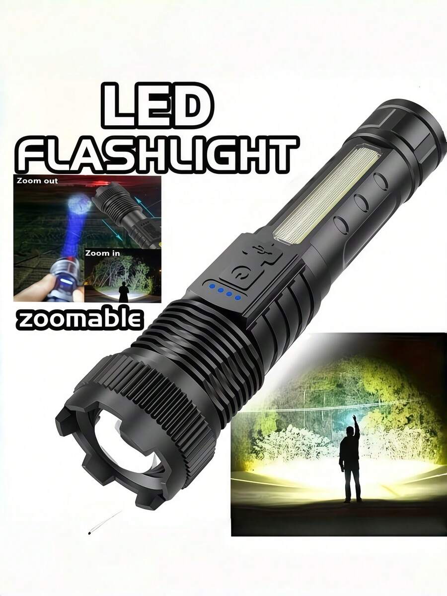 This High-Lumen LED Flashlight Features 5 Modes, Zoom Function And Powerful Handheld Lighting. It Is A Portable Camping Flashlight Suitable For Outdoor Hiking And Home Emergencies. It Has A Built-In 800mAh Battery. - 星星 - 查看 1