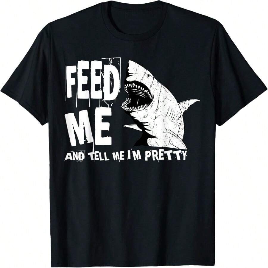 Great White Shark Feed Me Largest Predator Ocean Biologists T-Shirt - Black - View 1