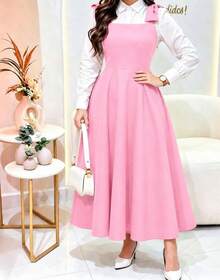 Tailored Dress With Wide Straps And Bow, Code 02, Evangelical Fashion (Shirt Not Included) - Baby Pink - View 2