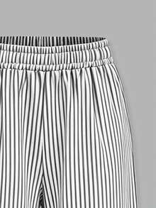 2PCS Vintage Street Girls Matching Set,Portrait Print Hoodie & Striped Wide Leg Pants, Soft Casual Street Outfit - Light Grey - View 7