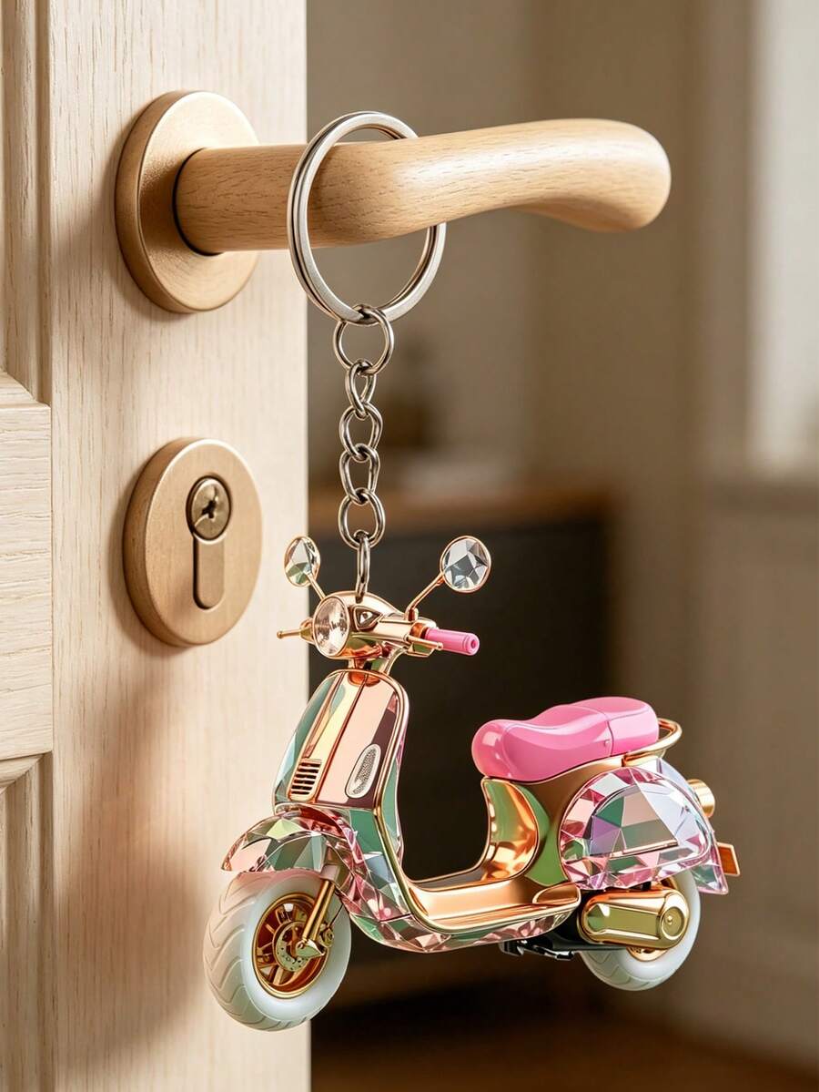 2D Acrylic Motorcycle Keychain, Cute Flat Electric Vehicle Keyring, Fashionable Bag Charm/Car Key Accessory, Daily Decorative Gift, Suitable For Backpack, Wallet, Phone, Earphone, Car Hanging Ornament, Unique Birthday Gift, Party Gift, Back To School Gift, Teacher's Day Gift - Multicolor - View 1