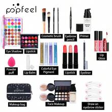Popfeel All-In-One Makeup Kit, Includes Eyeshadow, Lipstick, Lip Gloss, Face Makeup & Eye Tools, Long-Wearing Cosmetic Set With Portable Bag, Beginner-Friendly For Daily Travel Makeup Looks - Brown - View 1