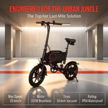 350W Folding Electric Bike For Adults, 15.5 Mi Range, 15.5MPH, 36V 7.5Ah Removable Battery, 14" Tires, 265 LB Load, Ultra-Compact Commuter E-Bike For Urban Riding - màu đen - Xem 2