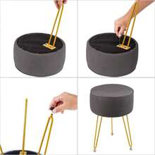 Dressing Table Stool Round – Vanity Stool With Padded Seat, Makeup Stool For Bedroom Living Room - Grey - View 7