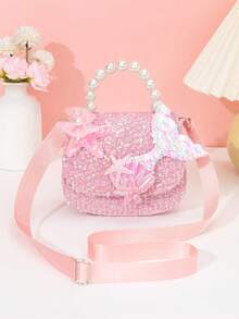 Pearl Handle Mermaid Sequin Crossbody Bag, Starfish & Shell Decor Mini Shoulder Purse - Mermaid Sequined Version - View 3