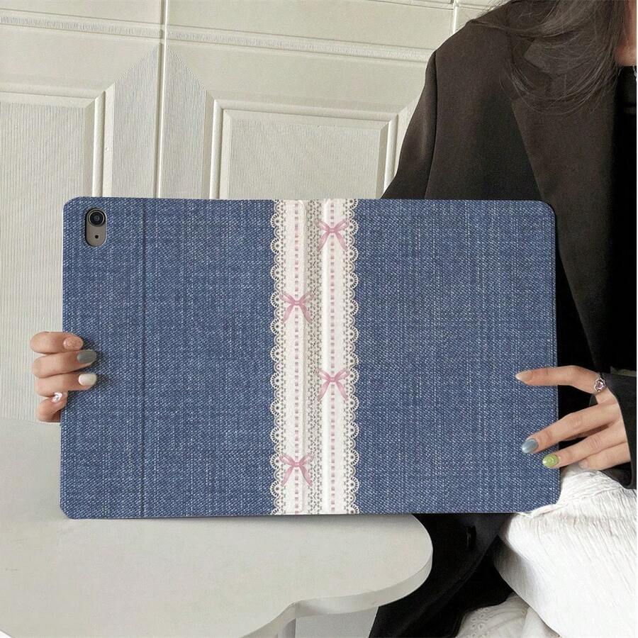1件牛仔風蕾絲粉色蝴蝶結平板保護殼,相容 iPad 10代 10.9 吋 2022 智慧保護殼/Air 13(M3 2025)/Air 11/11(A16 2025)/Galaxy Tab S10+/S9/A9,相容 Oppo Pad、Matepad、Pad、Honor Pad、Xiaoxin Pad - 彩色 - 查看 1