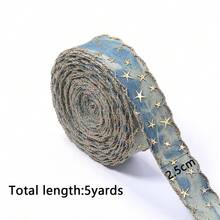 Pita Denim Bergelombang Tepi 5 Yard/Gulungan - Pita Kerajinan DIY, Digunakan untuk Busur, Dekorasi Tas Hadiah Liburan dan Aksesoris Dekorasi Rumah | Pita Dekorasi Rumah | Pita Pola Bintang | Pita Poliester, Dekorasi Pita - anyaman denim - View 7