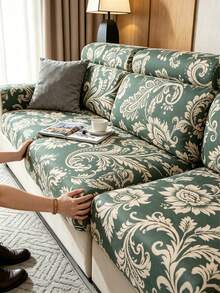 1pc Line Geometric Print Milk Silk Elastic All-Season Washable Shower Cap Style Sofa Cushion Cover - Multicolor - View 5
