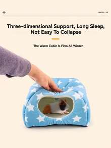 2pcs Blue Star Pattern Hamster Bed, Guinea Pig Tunnel, Rabbit Hideout, Washable Small Pet Warm Nest With Guinea Pig Tunnel, Rabbit Hideout Cage Accessories Set, Suitable For Hamsters, Ferrets, Rabbits - Baby Blue - View 8