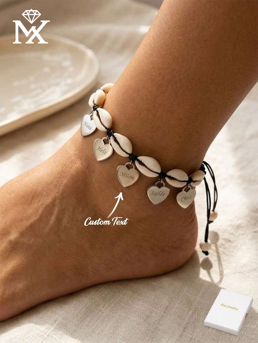 1 buah Gelang Kaki Hati Cangkang Minimalis Stainless Steel Bergaya, Dapat Diukir dengan Banyak Nama, Perhiasan Pasangan Wanita, Klasik Abadi, Sederhana dan Elegan, Desain Unik, Aksesori Harian Multifungsi, Hadiah Liburan - Perak - View 1