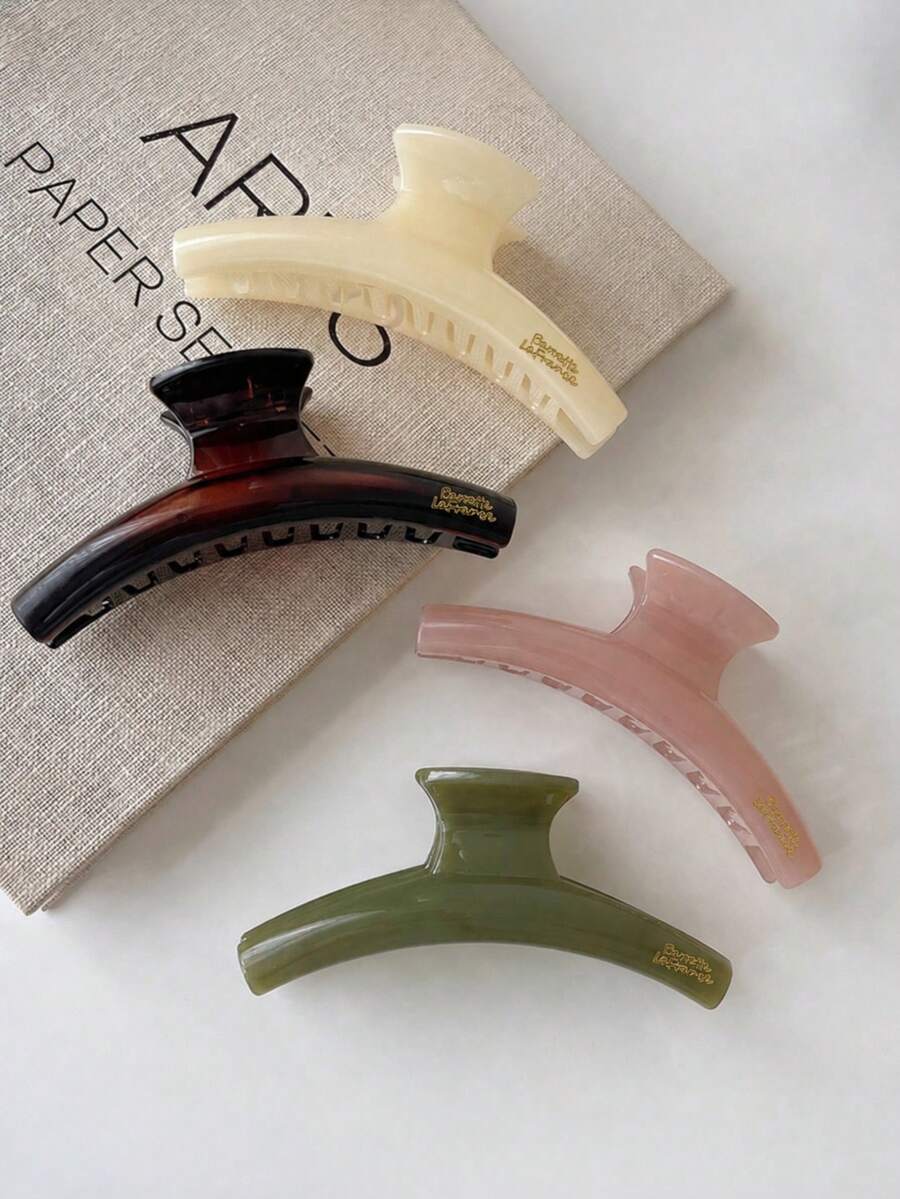 4pcs/1pc 13cm/5.12in Solid Tortoise Shell Gold Logo Pattern Lightweight Plastic Hair Claw Clip, Fashion Versatile Elegant Minimalist Solid Color Hair Claw, Suitable For Daily, Casual, Party, Commute, Beach, Bun, Ponytail, Face Washing, Makeup, Clothing Accessory - Multicolor - View 1