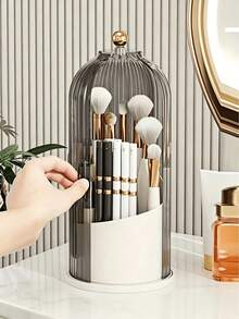 Hộp lưu trữ bàn trang điểm phòng tắm dung tích lớn có nắp trong suốt, kệ tổ chức mặt bàn xoay 360° sang trọng, giá đựng kem đánh răng và bàn chải, hộp lưu trữ mặt bàn phòng tắm độc lập cho bàn chải, kem đánh răng, dao cạo, bút kẻ lông mày - A - Xem 3