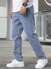 Casual And Versatile Denim Cargo Pants For Men - Blue - View 1