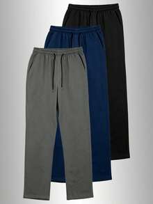 Men's Linen Blend Sports Pants, Elastic Waist Drawstring Straight Leg Long Pants, Breathable Lightweight Running Fitness Training Pants - Dark Grey - View 1
