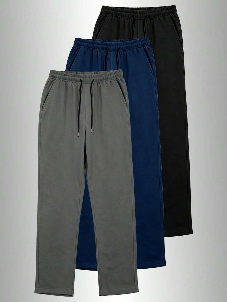 Men's Linen Blend Sports Pants, Elastic Waist Drawstring Straight Leg Long Pants, Breathable Lightweight Running Fitness Training Pants - Dark Grey - View 1