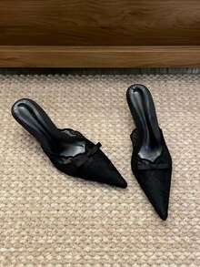 女款蕾絲尖頭細高跟性感 2026 春夏新款羅馬涼鞋 百搭通勤鞋 - 黑色 - 查看 3
