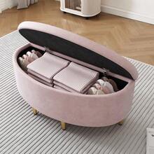 Upholstered Bench With Storage, Upholstered Bench With Velvet Storage Box, Footstool With Metal Legs, Suitable For Hallway, Living Room, Bedroom, 90 X 40 X 42 Cm - 粉色 - 查看 3