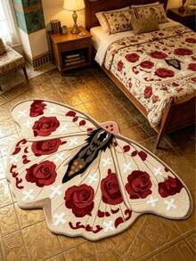 1pc Red And White Butterfly Floor Mat, Thickened Carpet, Decorative Rug, Bedroom Decor, Small Rug, Carpet, Home Decor, Living Room Rug, Living Room Small Rug, Bedroom Rug, Living Room Home Decor, Outdoor Rug, Washable Carpet, Graduation Gift - Red and White - View 1