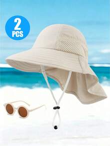 1 Set Baby Sun Protection Hat With Fashion Glasses, Breathable Quick-Dry Beach Daily Sun Hat - Bucket Hat + Glasses - View 7