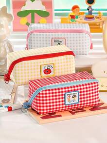 1 pieza Nuevo estuche de lápices con estampado de cuadros de perro salchicha, caja de almacenamiento de artículos de papelería de gran capacidad, bolsa de lápices portátil, bolsa organizadora de artículos de tocador para viajes, soporte para lápices, funda para marcadores, caja de bolígrafos, bolsa de maquillaje, bolsa de almacenamiento de escritorio, esencial para volver a la escuela - Multicolor - Ver 8