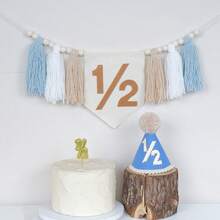 半岁生日帽，6个月生日派对锥形帽，生日装饰，半年生日派对用品，生日拍照背景装饰 - 1/2尖筒帽 - 查看 11