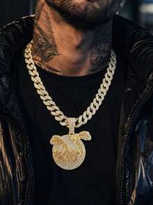 Hip Hop Full Rhinestone Flamingo Runner Pendant Cuban Chain Necklace, Heavy Rhinestone Inlaid Cuban Chain Rap Style Birthday Personalized Gift Jewelry - Cartoon Ostrich Pendant Necklace - View 5