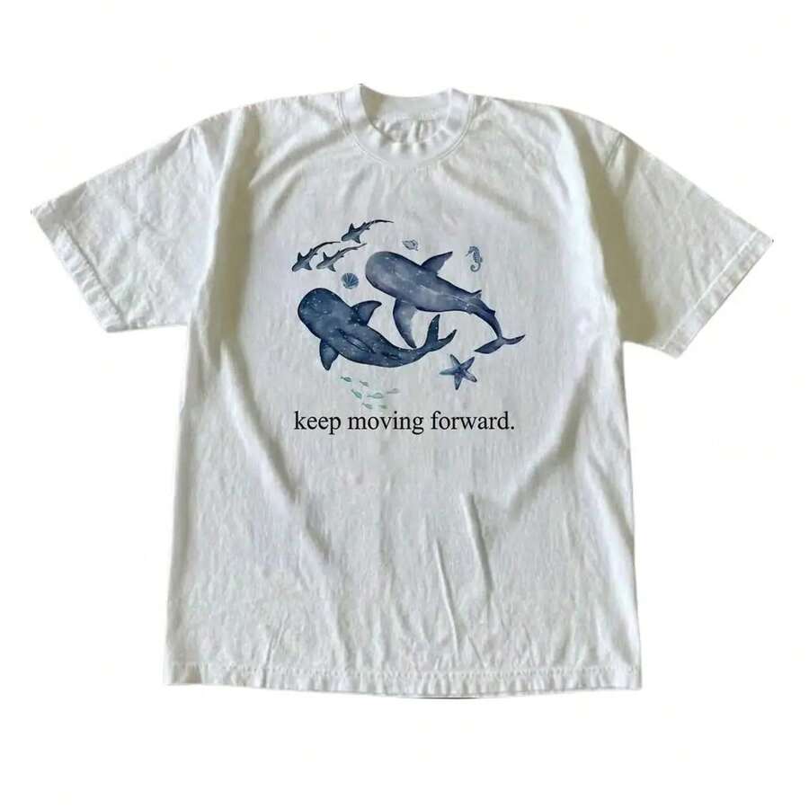 Essential Basic,Gildan Men'S And Women'S T-Shirt, Whale Keep Moving Graphic Tee, Animal Tee, Unisex T-Shirt, Gift T-Shirt, Y2K Unisex Graphic Tee - White - View 1