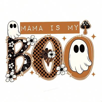 1pc/2pcs/3pcs DTF Heat Transfer Stickers, Ghost Floral Halloween Design With "Mom Is My Baby" Text, Suitable For Pillows, DIY, Backpacks, T-Shirts, Canvas Bags, Hoodies, Jeans, Clothing, Sewing Supplies, Applicable For Thanksgiving And Halloween