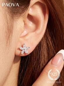 1 Pair Women's Elegant Unique Zirconia Platinum Jewelry, Exquisite Jewelry, Suitable For Anniversary Birthday Gift - Silver - View 4