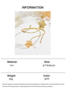 1pc Fashionable Personalized Double Texture Open Arm Cuff, Minimalist Patterned 3D Floral Geometric Open Adjustable Arm Decor, Suitable For Music Festivals, Proms And Parties - Gold - View 6