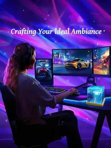 1pc Square Aurora Projector Light, Remote Control RGB LED Atmosphere Lamp, Suitable For Bedroom Living Room Decoration, Home Theater And Atmosphere Room Creation, Party And Gaming Room Atmosphere, Color Changing Atmosphere Light, Home Party, Essential For Couples Room - Aurora - View 9