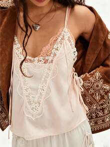 Women's Boho Lace Trim Tank Tops Summer Y2k Spaghetti Strap Sleeveless V Neck Loose Fit Camisole Embroidery Floral Shirt Beach Vacation Going Out Tops - 白色 - 查看 1