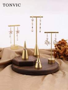 TONVIC 1PC/2PCS/4PCS Exquisite Creative Jewelry Earring Display Stand T-Shaped Tower Metal Earring Holder Storage Rack Stud Earrings Ring Hanging Storage Rack Home Decor - Gold - View 2