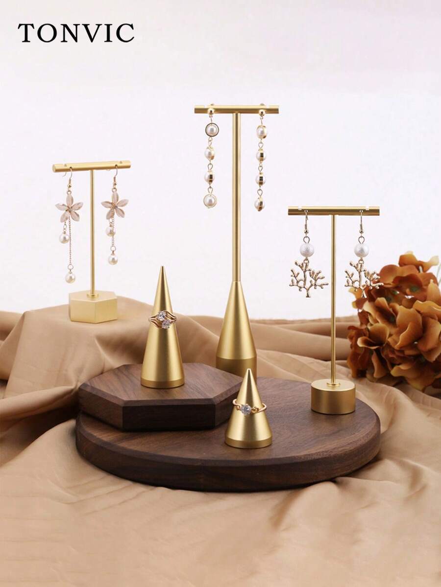TONVIC 1PC/2PCS/4PCS Exquisite Creative Jewelry Earring Display Stand T-Shaped Tower Metal Earring Holder Storage Rack Stud Earrings Ring Hanging Storage Rack Home Decor