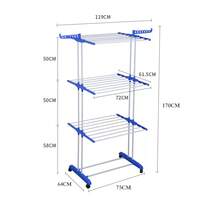 Foldable 3-Tier Drying Rack With Wheels, Large Capacity Laundry Rack, Home Storage Helper - Blue and White - View 8