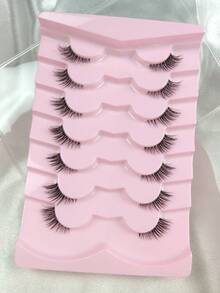 7 Pairs Cat Eye Fluffy Half Eye False Eyelashes Beginner Friendly Natural Look Transparent Band Half-Eye Lashes False Eyelashes Makeup Tool - 黑色 - 查看 5