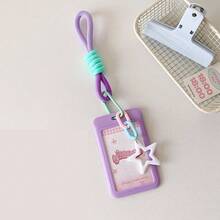 1pc - 2D Colorful Card Holder, Ins Minimalist Five-Pointed Star Slide Cover ID Card Protector Student School Card Storage Pendant, First Day Of School - Multicolor - View 11