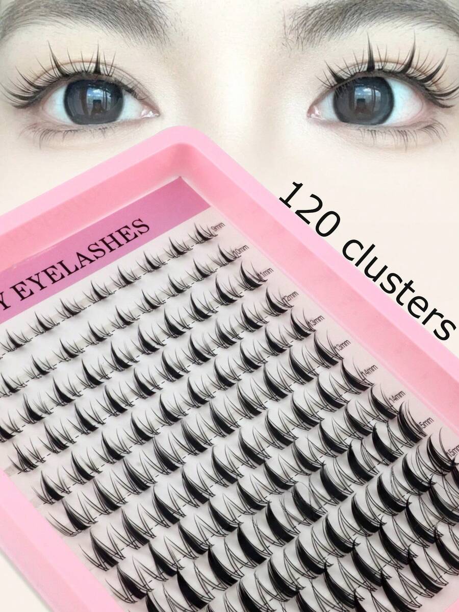 120 Clusters Little Devil Wet D Doll Big Eye Trilogy Segmented False Eyelashes, Pointed Tail Cartoon Eye, Japanese & Korean Sweet Colorful, No Makeup Removal Needed, Comfortable & Convenient Daily Eyelashes - View 1