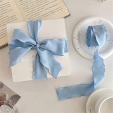 1pc 4cm Wavy Pleated Linen Ribbon, Textured Decorative Trim For Bouquet, Gift, Wedding DIY Packaging, Back To School, Christmas Wreath Decoration, Sewing And Knitting Supplies - Blue - View 2