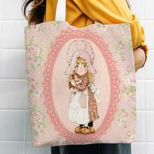 1pc Vintage Handbag - Doll Portrait Style, Durable & Washable, Spacious Shopping Bag, Suitable For Women's Fashion & Daily Use, Novel Handbag, Exquisite Pattern Design - Multicolor - View 6